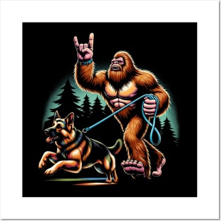 Bigfoot Walking German Shepherd Glory Tee Triumph for Dog Admirers Posters and Art